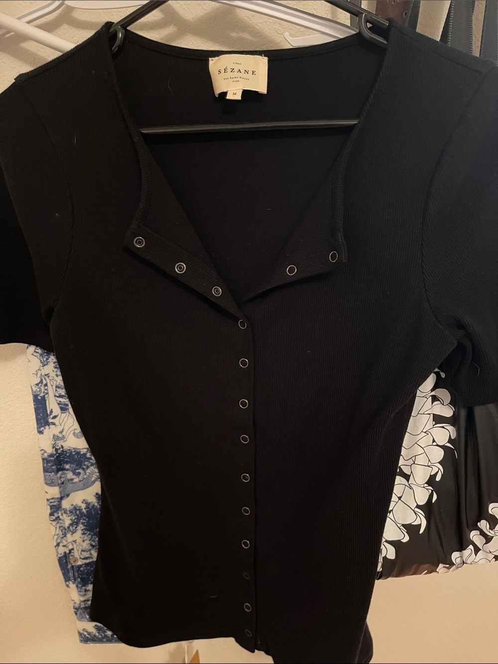 EUC Sézane Black Ribbed Top - M
